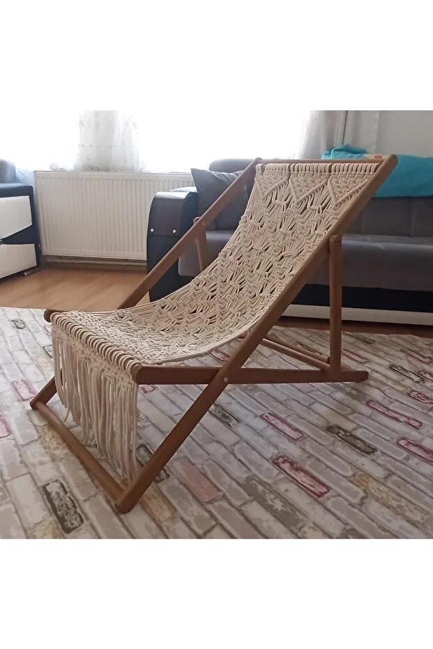 Tasarım Ahşap Makrome Şezlong